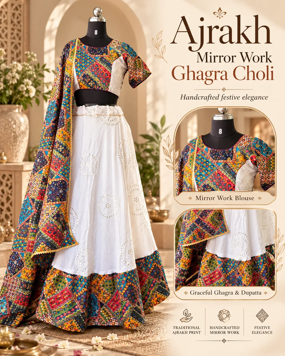 Ajrakh Mirror Work Ghagra Choli