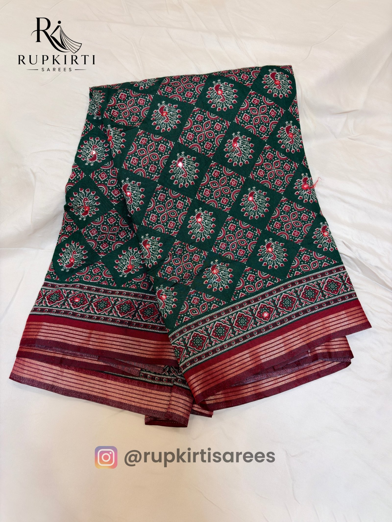 Ajrakh Mirror Work Saree — photo 5