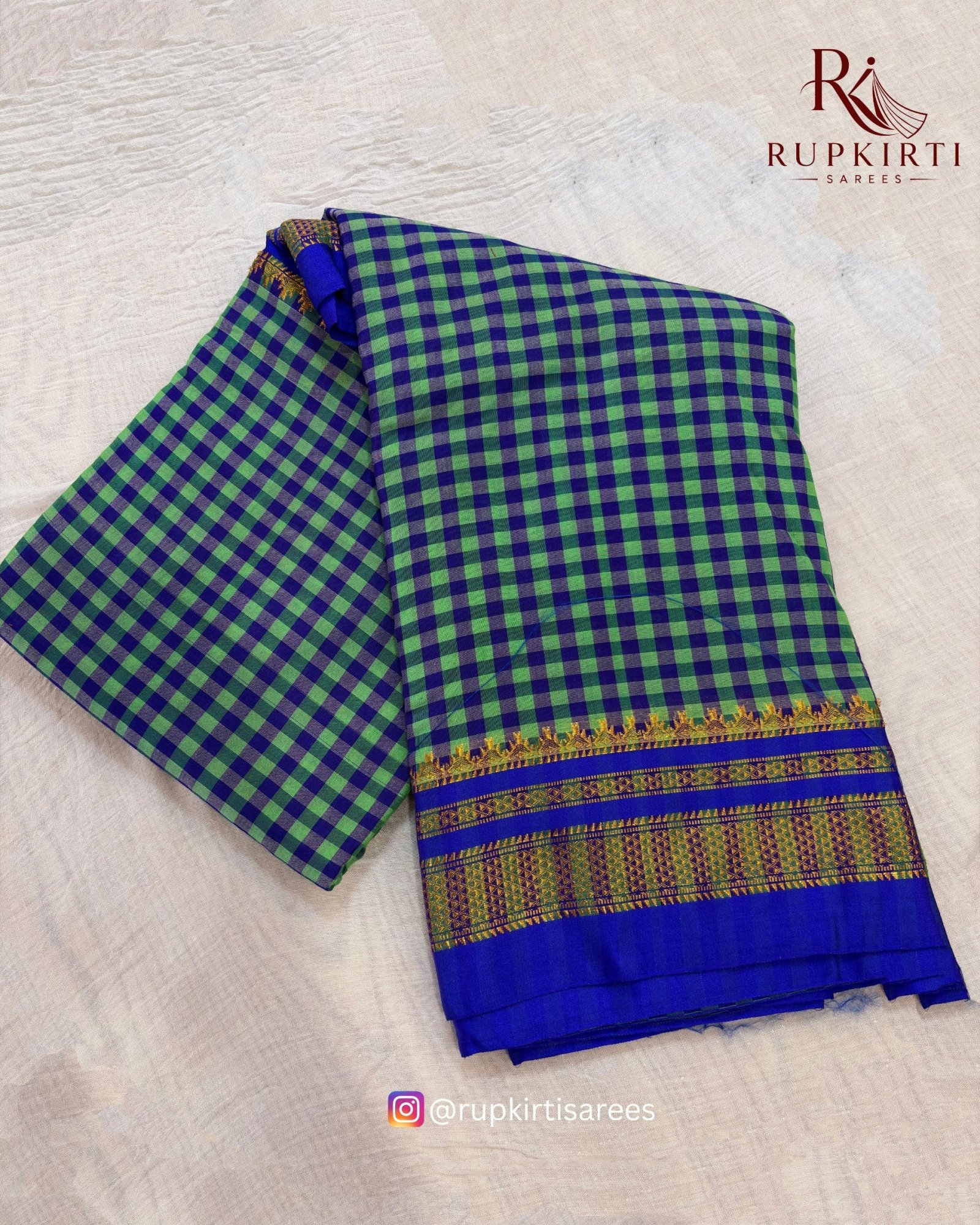 Ilkal Small Check Cotton Silk Saree — photo 6