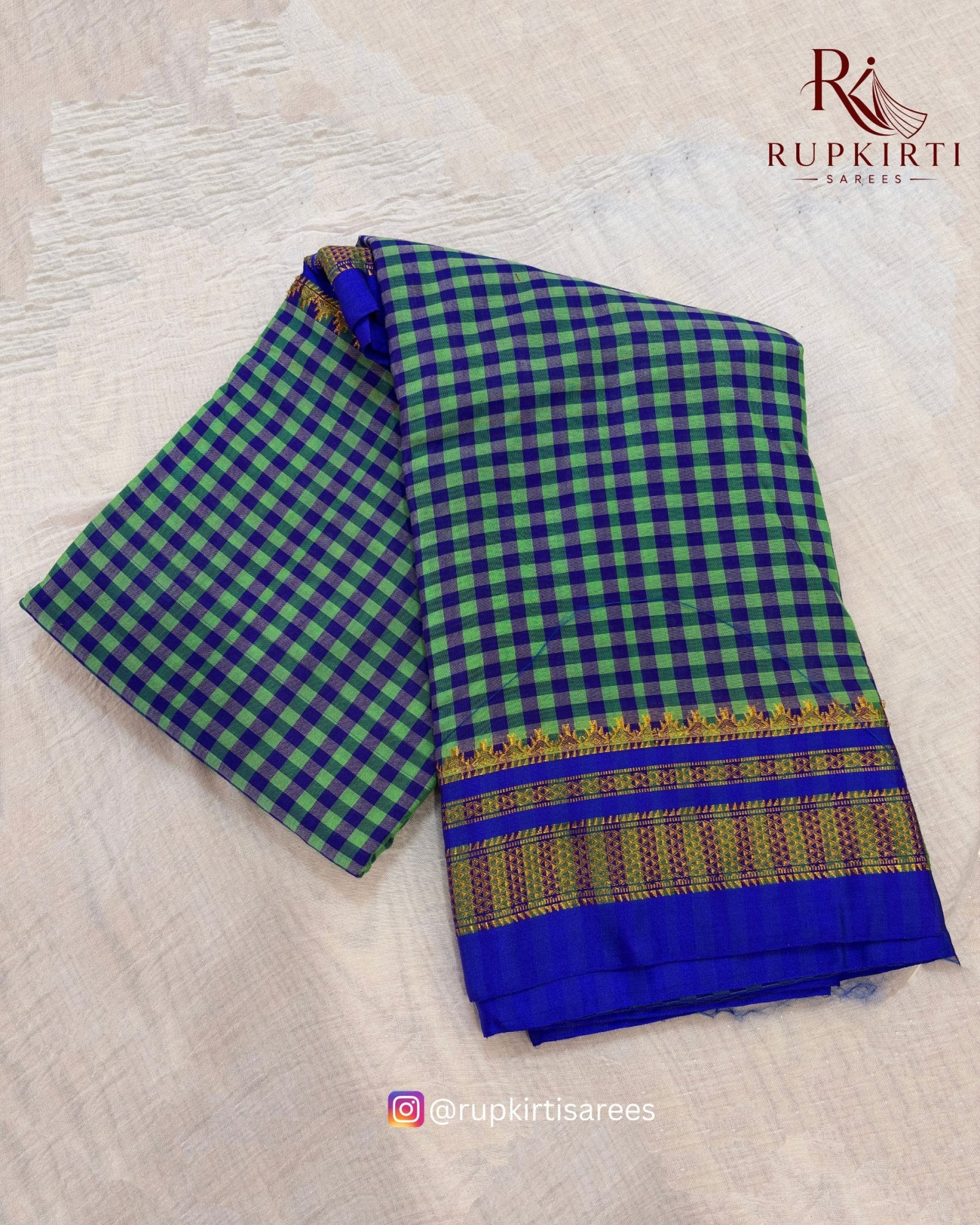 Ilkal Small Check Cotton Silk Saree — photo 4