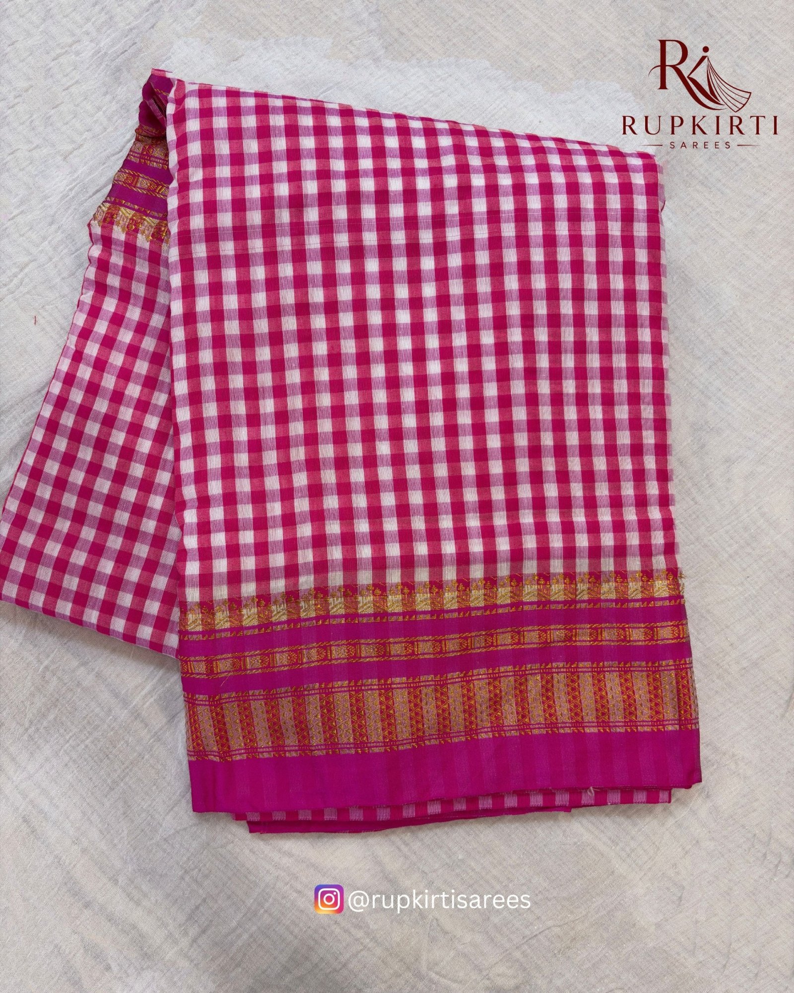 Ilkal Small Check Cotton Silk Saree — photo 7