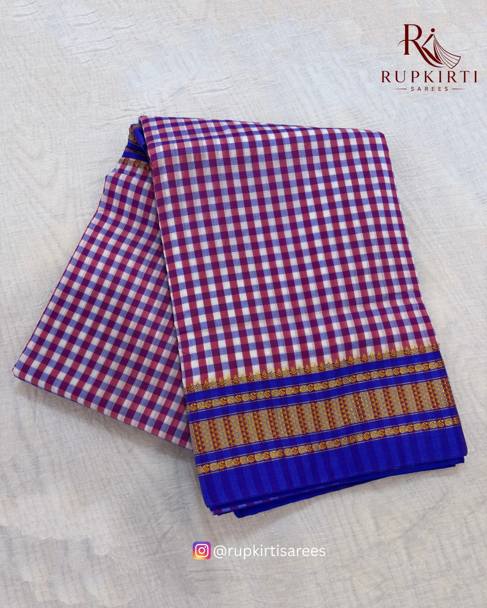 Ilkal Small Check Cotton Silk Saree