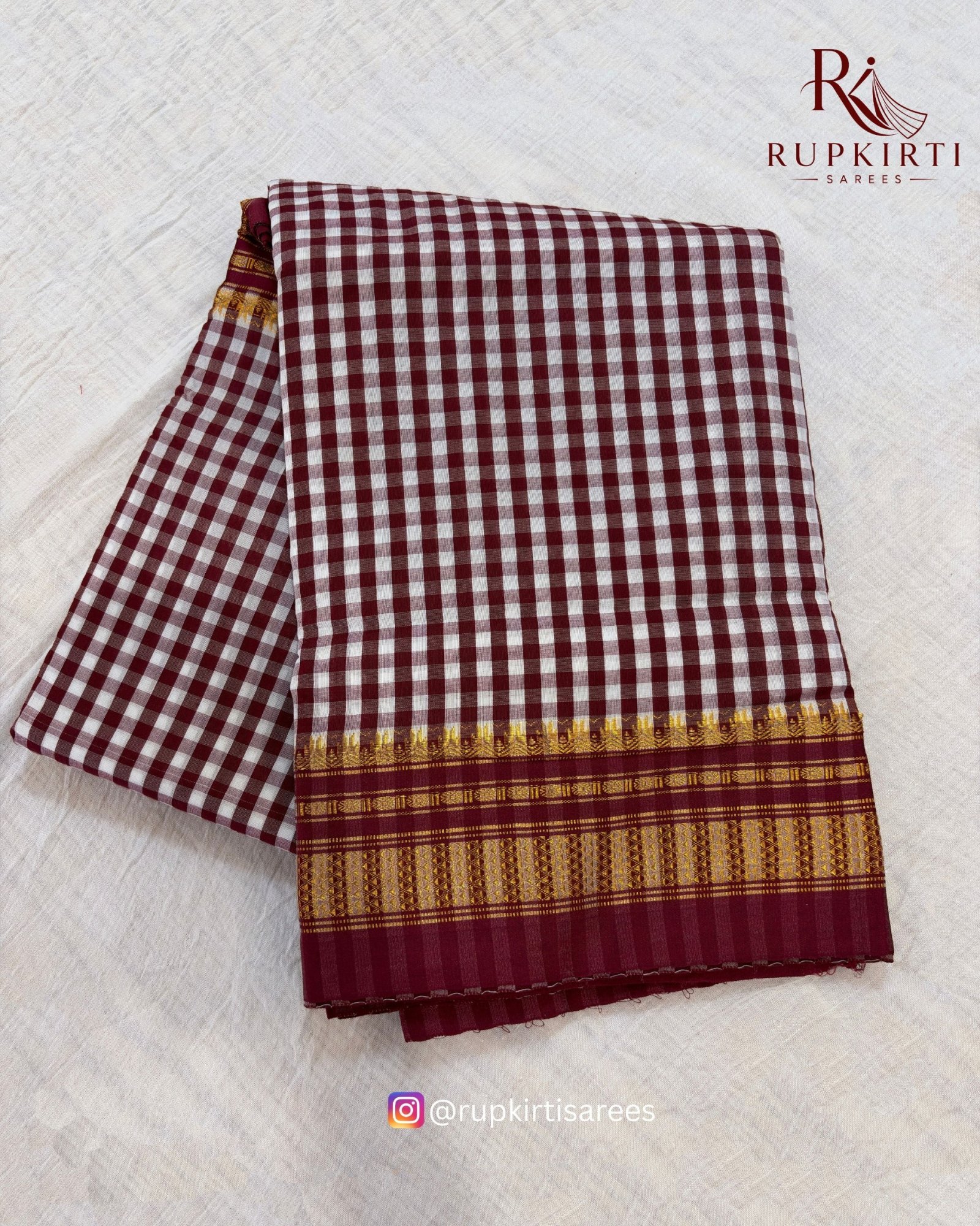 Ilkal Small Check Cotton Silk Saree — photo 10